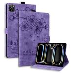 For iPad Pro 11 2024 Cartoon Sakura Cat Embossed Smart Leather Tablet Case(Purple)