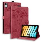 For iPad mini 6 / mini 2024 Cartoon Sakura Cat Embossed Smart Leather Tablet Case(Red)
