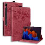 For Samsung Galaxy Tab S9 /S8 /S7 Cartoon Sakura Cat Embossed Smart Leather Tablet Case(Red)