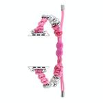 For Apple Watch SE 2023 44mm Paracord Row Beads Drawstring Braided Watch Band(Pink)