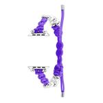 For Apple Watch SE 2023 44mm Paracord Row Beads Drawstring Braided Watch Band(Purple)