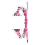 For Apple Watch Series 9 41mm Paracord Row Beads Drawstring Braided Watch Band(Pink)