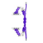 For Apple Watch Series 7 45mm Paracord Row Beads Drawstring Braided Watch Band(Purple)