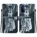 For Huawei nova Y70 Plus Crystal Texture Colored Drawing Leather Phone Case(Cat Tiger Reflection)