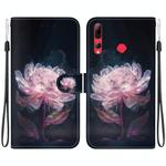 For Huawei P Smart+ 2019 Crystal Texture Colored Drawing Leather Phone Case(Purple Peony)
