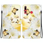 For Huawei P Smart+ 2019 Crystal Texture Colored Drawing Leather Phone Case(Gold Butterfly Epiphyllum)