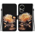 For Huawei nova 12 Crystal Texture Colored Drawing Leather Phone Case(Gold Peony)