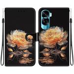 For Honor 90 Lite Crystal Texture Colored Drawing Leather Phone Case(Gold Peony)