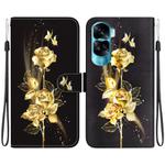 For Honor 90 Lite Crystal Texture Colored Drawing Leather Phone Case(Gold Butterfly Rose)