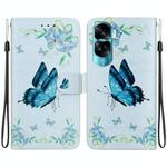 For Honor 90 Lite Crystal Texture Colored Drawing Leather Phone Case(Blue Pansies)