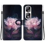 For Honor 90 Pro Crystal Texture Colored Drawing Leather Phone Case(Purple Peony)