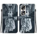 For Honor 90 Pro Crystal Texture Colored Drawing Leather Phone Case(Cat Tiger Reflection)