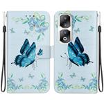 For Honor 90 Pro Crystal Texture Colored Drawing Leather Phone Case(Blue Pansies)