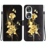 For Honor 90 Crystal Texture Colored Drawing Leather Phone Case(Gold Butterfly Rose)