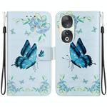 For Honor 90 Crystal Texture Colored Drawing Leather Phone Case(Blue Pansies)