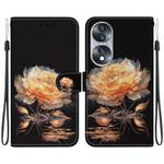 For Honor 70 Crystal Texture Colored Drawing Leather Phone Case(Gold Peony)