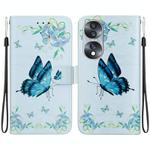 For Honor 70 Crystal Texture Colored Drawing Leather Phone Case(Blue Pansies)