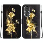 For Honor 80 Crystal Texture Colored Drawing Leather Phone Case(Gold Butterfly Rose)