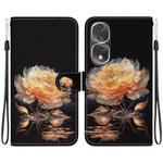 For Honor 80 Pro Crystal Texture Colored Drawing Leather Phone Case(Gold Peony)