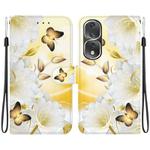 For Honor 80 Pro Crystal Texture Colored Drawing Leather Phone Case(Gold Butterfly Epiphyllum)