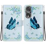For Honor 80 Pro Crystal Texture Colored Drawing Leather Phone Case(Blue Pansies)