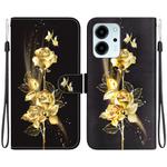 For Honor 80 SE Crystal Texture Colored Drawing Leather Phone Case(Gold Butterfly Rose)