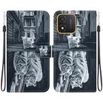 For Honor X5 Crystal Texture Colored Drawing Leather Phone Case(Cat Tiger Reflection)