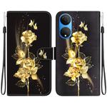 For Honor X7 Crystal Texture Colored Drawing Leather Phone Case(Gold Butterfly Rose)