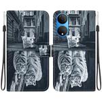 For Honor X7 Crystal Texture Colored Drawing Leather Phone Case(Cat Tiger Reflection)