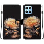 For Honor X8 5G Crystal Texture Colored Drawing Leather Phone Case(Gold Peony)
