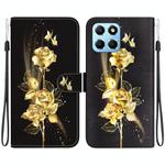 For Honor X8 5G Crystal Texture Colored Drawing Leather Phone Case(Gold Butterfly Rose)
