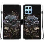 For Honor X8 5G Crystal Texture Colored Drawing Leather Phone Case(Black Rose)