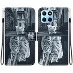 For Honor X8 5G Crystal Texture Colored Drawing Leather Phone Case(Cat Tiger Reflection)