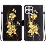 For Honor X8 Crystal Texture Colored Drawing Leather Phone Case(Gold Butterfly Rose)
