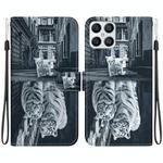 For Honor X8 Crystal Texture Colored Drawing Leather Phone Case(Cat Tiger Reflection)