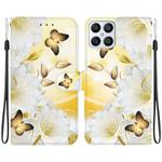 For Honor X8 Crystal Texture Colored Drawing Leather Phone Case(Gold Butterfly Epiphyllum)