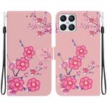 For Honor X8 Crystal Texture Colored Drawing Leather Phone Case(Cherry Blossoms)