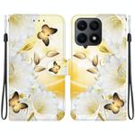 For Honor X8a Crystal Texture Colored Drawing Leather Phone Case(Gold Butterfly Epiphyllum)