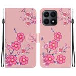 For Honor X8a Crystal Texture Colored Drawing Leather Phone Case(Cherry Blossoms)