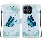 For Honor X8a Crystal Texture Colored Drawing Leather Phone Case(Blue Pansies)