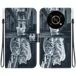 For Honor X9 5G Crystal Texture Colored Drawing Leather Phone Case(Cat Tiger Reflection)