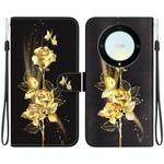 For Honor X9a Crystal Texture Colored Drawing Leather Phone Case(Gold Butterfly Rose)