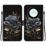 For Honor X9a Crystal Texture Colored Drawing Leather Phone Case(Black Rose)