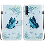 For Honor 20 / Huawei nova 5T Crystal Texture Colored Drawing Leather Phone Case(Blue Pansies)