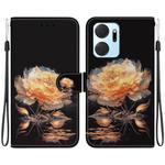 For Honor X7a Crystal Texture Colored Drawing Leather Phone Case(Gold Peony)