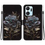 For Honor X7a Crystal Texture Colored Drawing Leather Phone Case(Black Rose)