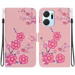 For Honor X7a Crystal Texture Colored Drawing Leather Phone Case(Cherry Blossoms)