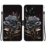 For Honor X6a Crystal Texture Colored Drawing Leather Phone Case(Black Rose)