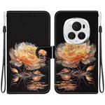 For Honor Magic6 Pro Crystal Texture Colored Drawing Leather Phone Case(Gold Peony)