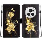 For Honor Magic6 Pro Crystal Texture Colored Drawing Leather Phone Case(Gold Butterfly Rose)